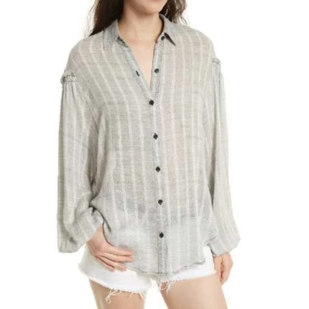 Free People Light Gray Button-Up Blouse